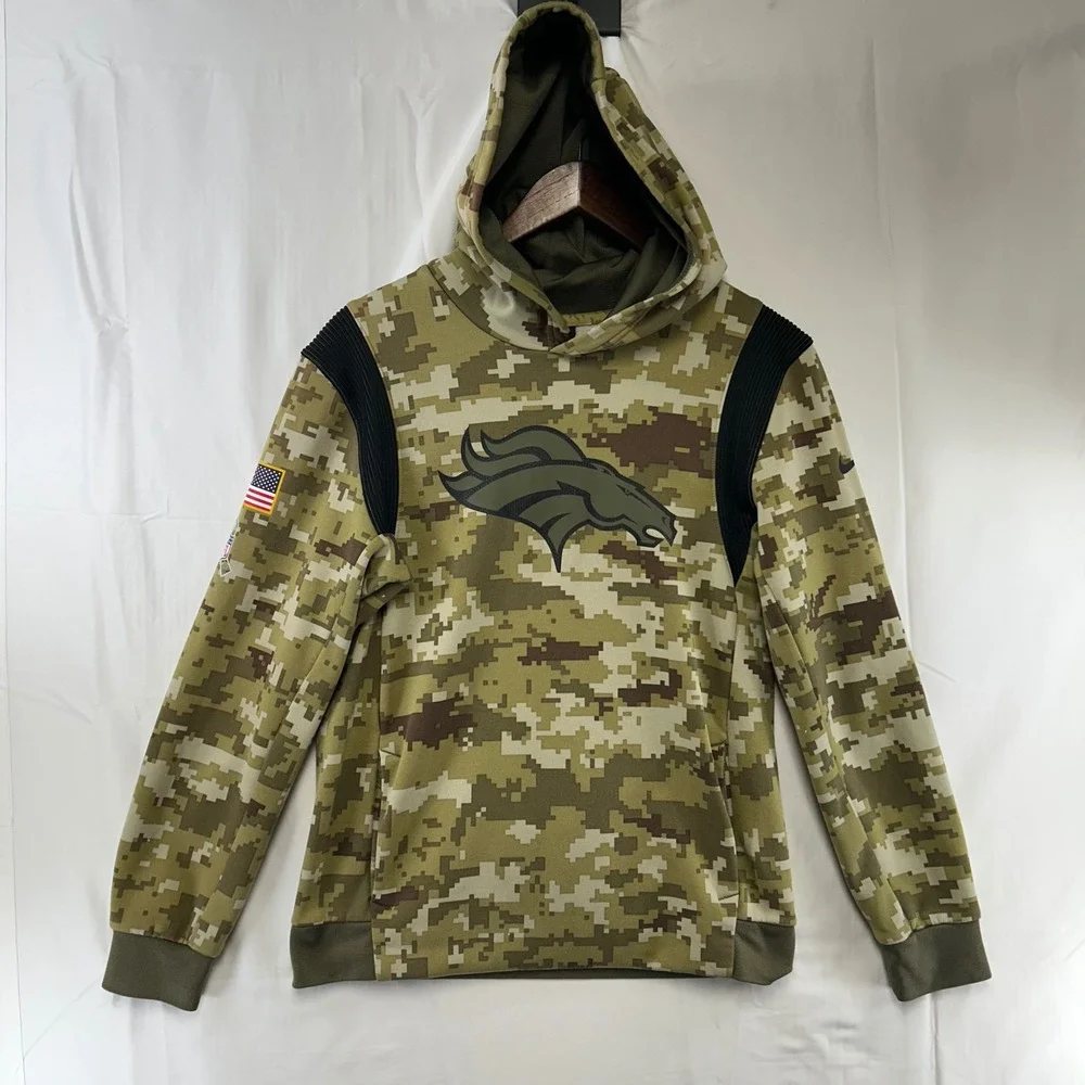 Nike Denver Broncos Hoodie Boys L Green Digital Camo Salute to Service NFL